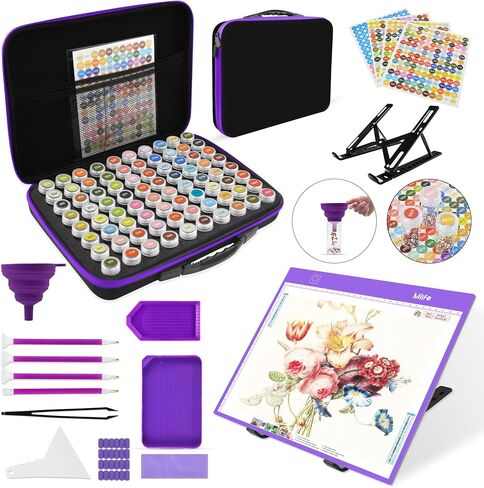 Mlife Diamond Painting Joxes ، 1 Diamond Painting A4 Light Box Tracing Light Board مع 3 سطوع ، 80 فتحات تخزين حبة مع إكسسوارات وأدوات من الماس 5D Attosity （الأرجواني） in Kuwait