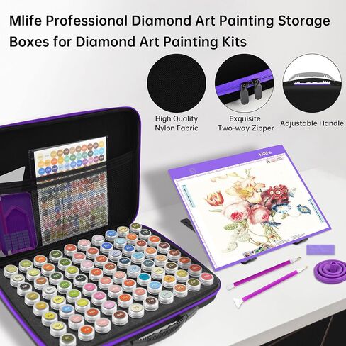 Mlife Diamond Painting Joxes ، 1 Diamond Painting A4 Light Box Tracing Light Board مع 3 سطوع ، 80 فتحات تخزين حبة مع إكسسوارات وأدوات من الماس 5D Attosity （الأرجواني） in Kuwait