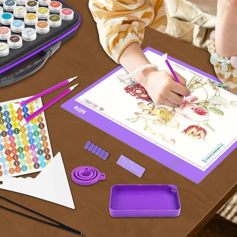 Mlife Diamond Painting Joxes ، 1 Diamond Painting A4 Light Box Tracing Light Board مع 3 سطوع ، 80 فتحات تخزين حبة مع إكسسوارات وأدوات من الماس 5D Attosity （الأرجواني） in Kuwait