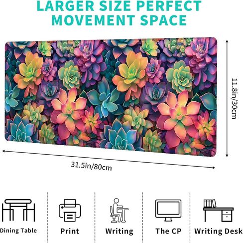 لوحة فأر ألعاب نضرة ملونة-12 × 31.5 بوصة حصيرة مكتب مطاطية غير قابلة للانزلاق مع تصميم مصنع نابض بالحياة-موسباد ممتد كبير لمكتب منزل-Deskmat Gifts for Nature Plant Decor in Kuwait