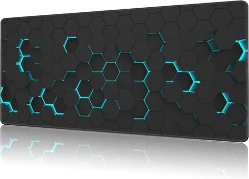 Mouse Pad Large Abstract Hexagonal Neon Non-Slip Game Desk Mat with Stitched Edge Laptop Keyboard Desk Pad for Work Home Gaming (35.4 x 15.7 Inches) in Saudi Arabia