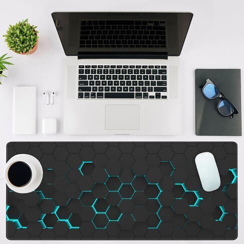 Mouse Pad Large Abstract Hexagonal Neon Non-Slip Game Desk Mat with Stitched Edge Laptop Keyboard Desk Pad for Work Home Gaming (35.4 x 15.7 Inches) in Saudi Arabia
