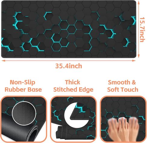 Mouse Pad Large Abstract Hexagonal Neon Non-Slip Game Desk Mat with Stitched Edge Laptop Keyboard Desk Pad for Work Home Gaming (35.4 x 15.7 Inches) in Saudi Arabia
