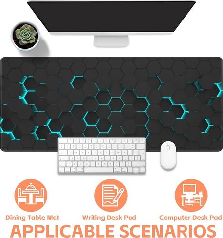 Mouse Pad Large Abstract Hexagonal Neon Non-Slip Game Desk Mat with Stitched Edge Laptop Keyboard Desk Pad for Work Home Gaming (35.4 x 15.7 Inches) in Saudi Arabia