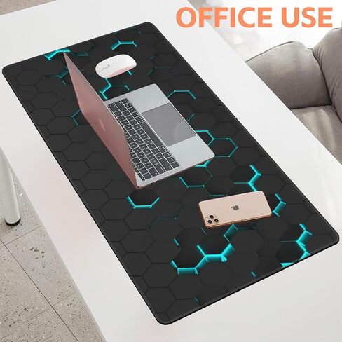 Mouse Pad Large Abstract Hexagonal Neon Non-Slip Game Desk Mat with Stitched Edge Laptop Keyboard Desk Pad for Work Home Gaming (35.4 x 15.7 Inches) in Saudi Arabia