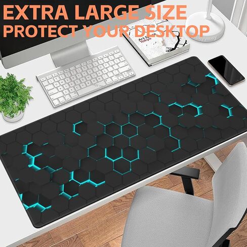 Mouse Pad Large Abstract Hexagonal Neon Non-Slip Game Desk Mat with Stitched Edge Laptop Keyboard Desk Pad for Work Home Gaming (35.4 x 15.7 Inches) in Saudi Arabia