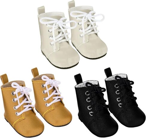 Bencailor 3 Pairs 18 Inch Doll Boot Shoes 2.3" Lace-up Ankle Doll, Simple in Kuwait