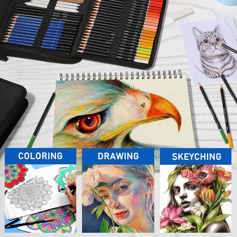 146Pcs Drawing and Sketching Colored Pencils Set, Art Supplies Include Sketch Charcoal Colored Metallic Watercolor Graphite Mark Pencils, Professional Drawing kit and Sketchbook for Artists Adult in Kuwait