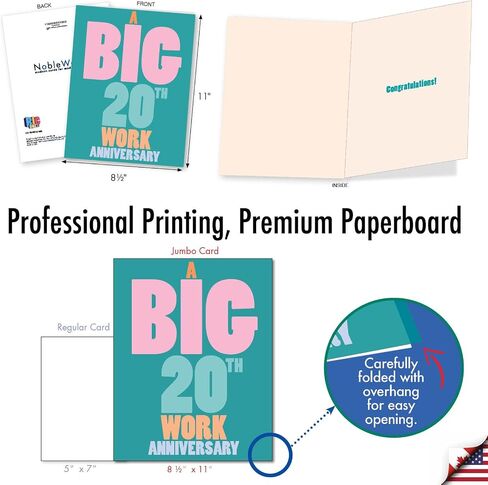 NobleWorks - 20th Work Anniversary Card Jumbo (8.5 x 11 Inch) - Big Notecard for Employee Anniversaries, 20 Years - Years at Work 20 J9140MAG-WA in Saudi Arabia