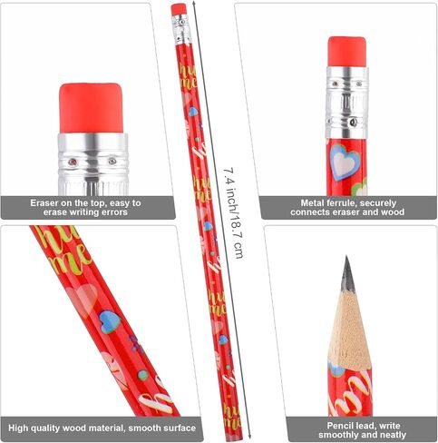 ADXCO 96 Valentines Day Pencils with Eraser and Pencil Bucket for Valentine's Day Party Supplies, Classroom Rewards, Carnival Prize, School Office Supplies in Saudi Arabia