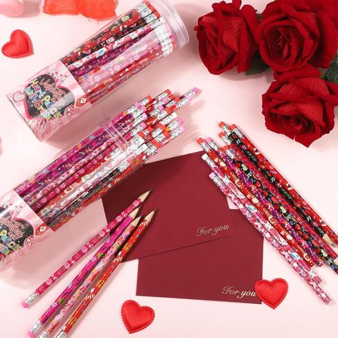 ADXCO 96 Valentines Day Pencils with Eraser and Pencil Bucket for Valentine's Day Party Supplies, Classroom Rewards, Carnival Prize, School Office Supplies in Saudi Arabia