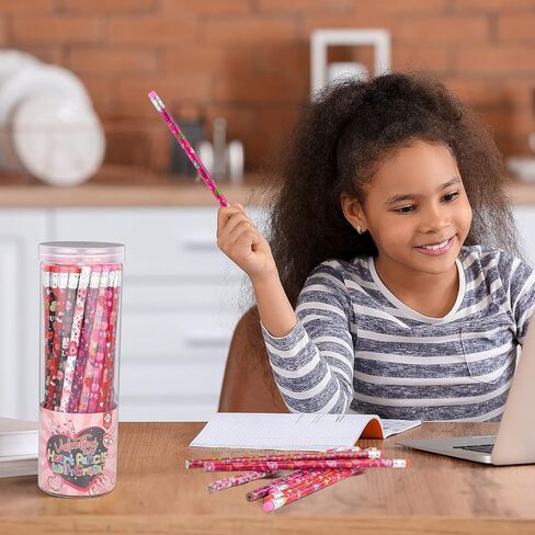 ADXCO 96 Valentines Day Pencils with Eraser and Pencil Bucket for Valentine's Day Party Supplies, Classroom Rewards, Carnival Prize, School Office Supplies in Saudi Arabia