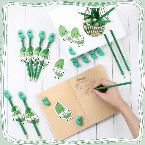 Jetec 100 Set Inspirational Pickle Gift for Coworker, Employee appreciation Gift Bulk Include Cucumber Pencil, Eraser and Affirmation Card, Positive Encouragement Pickles for Team,Worker,Student in Kuwait