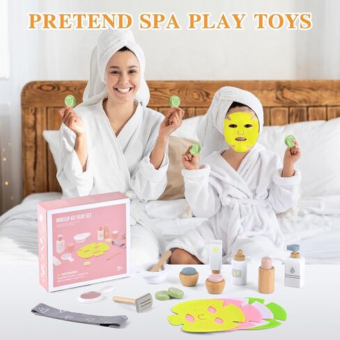 Ehome Wooden Makeup Toy Set for Toddler Pretend Play Skin Care Beauty Salon Set Wood Learning Toys, Play Spa Set with Face Mask Christmas Birthday Gifts for 3-8 Years Old, White in Saudi Arabia