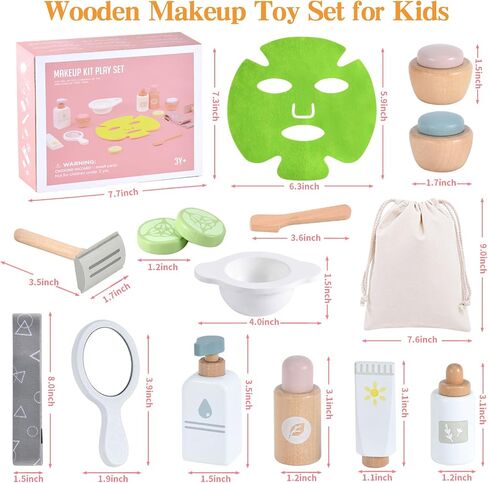 Ehome Wooden Makeup Toy Set for Toddler Pretend Play Skin Care Beauty Salon Set Wood Learning Toys, Play Spa Set with Face Mask Christmas Birthday Gifts for 3-8 Years Old, White in Saudi Arabia