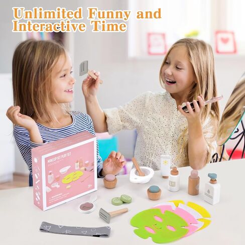 Ehome Wooden Makeup Toy Set for Toddler Pretend Play Skin Care Beauty Salon Set Wood Learning Toys, Play Spa Set with Face Mask Christmas Birthday Gifts for 3-8 Years Old, White in Saudi Arabia