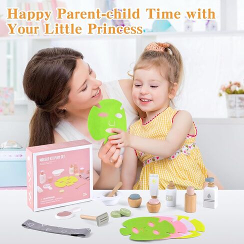 Ehome Wooden Makeup Toy Set for Toddler Pretend Play Skin Care Beauty Salon Set Wood Learning Toys, Play Spa Set with Face Mask Christmas Birthday Gifts for 3-8 Years Old, White in Saudi Arabia
