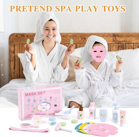 Ehome Wooden Makeup Toy Set for Toddler Pretend Play Skin Care Beauty Salon Set Wood Learning Toys, Play Spa Set with Face Mask Christmas Birthday Gifts for 3-8 Years Old, White in Kuwait