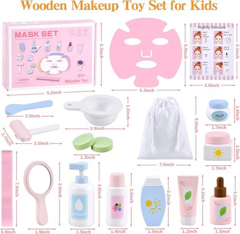 Ehome Wooden Makeup Toy Set for Toddler Pretend Play Skin Care Beauty Salon Set Wood Learning Toys, Play Spa Set with Face Mask Christmas Birthday Gifts for 3-8 Years Old, White in Kuwait