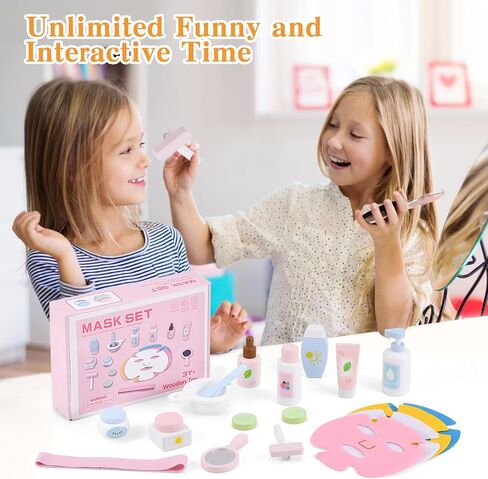 Ehome Wooden Makeup Toy Set for Toddler Pretend Play Skin Care Beauty Salon Set Wood Learning Toys, Play Spa Set with Face Mask Christmas Birthday Gifts for 3-8 Years Old, White in Kuwait