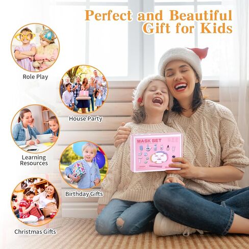 Ehome Wooden Makeup Toy Set for Toddler Pretend Play Skin Care Beauty Salon Set Wood Learning Toys, Play Spa Set with Face Mask Christmas Birthday Gifts for 3-8 Years Old, White in Kuwait