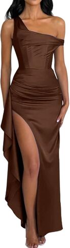 One Shoulder Wedding Guest Dresses for Women Satin Bridesmaid Dresses Elegent Women's Formal Dresses ACE174 in Saudi Arabia