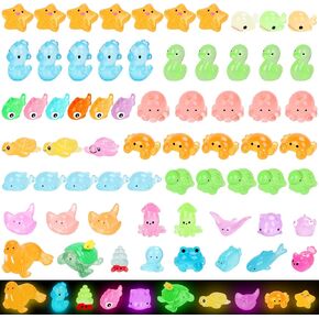 Luminous Mini Resin Animals 65Pcs Tiny Ocean Animals Figurines Glow in The Dark for DIY Fish Tank Landscape Aquarium Decorations Small Sea Creatures to Hide Miniatures Garden Décor Potted Accessories