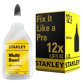 Stanley Multi Bond Polyurethane Adhesive Glue - 1 x 2.36 fl.oz-Fast Curing for Woodworking, Plastic, Wood, Metal Crafts and Hobby, Clear, 2.36 fl.oz.- 1 Pack