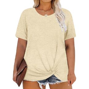 KARALIN Womens Plus Size T-Shirts Short Sleeve Crew Neck Soft Classic Casual Loose Knotted Tops
