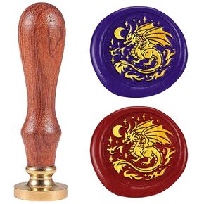 Moon Dragon Totem Wax Seal Stamp Embossed Stamp Sealing Removable 1" Vintage Brass Head with Wooden Handle Private Sealing Wax Stamp for Envelopes Invitations Postcards Gift Packing Decor