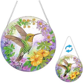 Yunzlly DIY Hanging Diamonds Painting Pendant Kit Hummingbird, 9.7x9.6inch Double Sided Gem Painting Board Kit Ornament, Special Diamond Art Acrylic Kit, Box Package