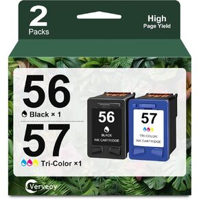 56/57 Ink Cartridges Combo Pack Replacement for Ink 56 C6656AN & 57 C6657AN 2PK Ink Compatible for HP Deskjet 5550 5650 5150 Photosmart 7350 7260 7450 7550 PSC 2210 Printer Ink (1 Black 1 Tri-Color)