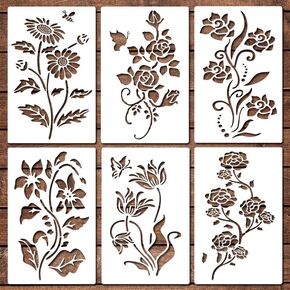 Garden Fence Large Flower Stencils,Reusable Flower Stencils for Painting on Wood Walls Fence Pattern,Jumbo Sunflower Yard Spray Paint DIY Floral Stencils (Flowers B)