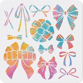 MAYJOYDIY 12 Styles Bowknot Stencil Bow Ribbon Stencil 11.8×11.8inch Bow Tie Template Durable Flexible PET Bow Painting Stencil Fantastic Decoration DIY Card Album Scrapbooking Canvas Bags T-Shirt