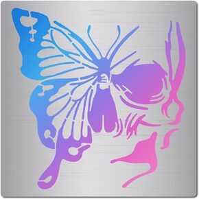 GORGECRAFT 6.3" x 6.3" Skull Face Butterfly Reusable Metal Stainless Steel Stencil Skeleton Journal Template Ornament for Halloween Engraving Scrapbooking Wood Burning Painting DIY Projects