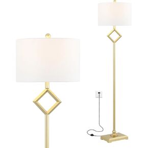 JONATHAN Y JYL3064A Juno 62.5" Metal LED Floor Lamp, Contemporary, Modern, Transitional, Office, Living Room, Family Room, Dining Room, Bedroom, Hallway, Foyer, Gold Leaf
