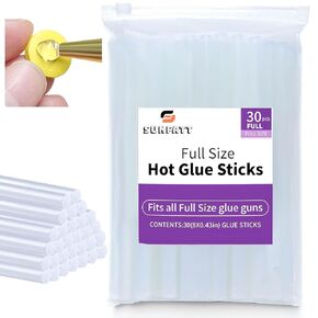SUNFATT Hot Glue Sticks Full Size,(30 Pcs) 8" x 0.43" Large Hot Glue Sticks Perfect for Hot Glue Gun,Easily Create and Bond Crafts on Wood,Plastic,Glass,Flowers,Fabrics,Foam,Jewellery.