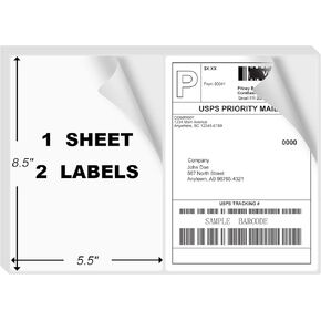 1000 Rounded Corner Half Sheet Labels, Self Adhesive Shipping Label for Laser and Ink Jet Printers, White Blank, 2 Labels Per Sheet (500 Sheet)