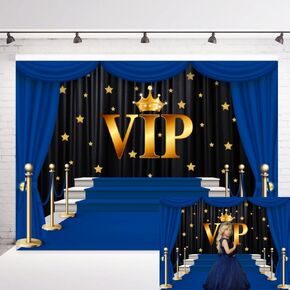 INRUI VIP Red Carpet Curtain Photography Backdrop Glittering with Brilliant Stars Red Gold Stage Backdrops for Studio Props Graduation Wedding Birthday Party Decoration (7x5FT)