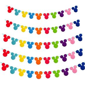 50pcs Rainbow Mouse Garland Felt Fabric Party Birthday Banners Multicolor Mouse Head Decor for Baby Shower Birthday Party Classroom Decoration Mouse Theme Party Supplies