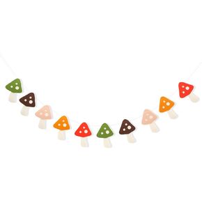 Boho Mushroom Felt Banner - Fairy Tale Themed Party Decorations, Brightly Colored Mushroom Banner, Fairy Room Decoration Felt Hanging Garland, Forest Toadstool Party Photo Props (Felt Mushroom Banner)