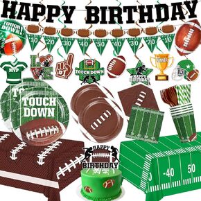 166pcs Football Birthday Party Decorations, Football Party Decorations Include Tableware Kit, Banner, Balloon, Tablecloth, Cake Topper, for Birthday Party and Football Tailgate Decorations, Serve 25