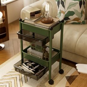 2 Tier Rolling Utility Cart with Drawers Multifunctional Storage Organizer with Wheels & Plastic Shelf Storage Cart for Kitchen Bathroom Office Living Room Green and Transparent Black