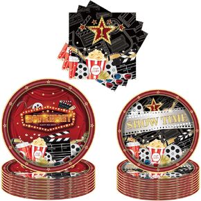 LIANNE Movie Night Plates Napkins Supplies Movie Night Paper Tableware Set Backyard Movie Night Hollywood Kids Birthday Disposable Decoration (52)