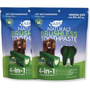 Ark Naturals Brushless Toothpaste – Medium Breeds, 18oz Bag, 2-Pack – Dog Dental Chew with Toothpaste Center – Freshen Breath and Reduce Plaque & Tartar with Dental Chews for Dogs