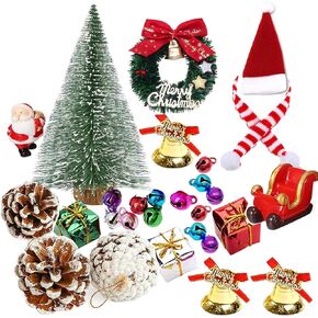 27pcs Doll House Christmas Decoration, Miniature Christmas 1:12 Miniature Dollhouse Accessories Set, 5.9" Mini Christmas Tree, Mini Christmas Wreath, Holiday Party Favors (Green)