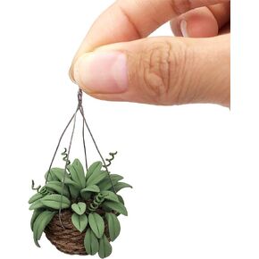 Dollhouse Decoration Plant Pots Miniature Green Potted Miniature Bonsai Model Dollhouse Accessories Decor,1 12 Scale Doll House Miniature Plant Model (1 Hanging Pot Plants)
