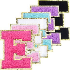 6Pcs 3.1 Inch Iron on Chenille Letter Patches, Glitter Preppy Varsity Letter Patches for Clothes and Hats, Alphabet Cloth Patch for Team Costume Decoration(Mixed Color, I)