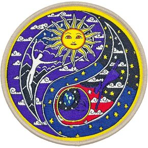 Hippie Boho Sun Moon Yin Yang Woven Iron On Patch