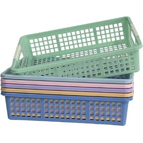 6 Pack Plastic Turn in Paper Trays for Classroom, Colorful Storage Bin Basket Organizers for School Supplies, Classroom Organization and Storage Tray Holds 4A Paper